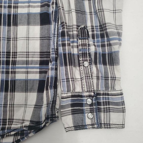 BKE Men's Slim Fit Stretch Blue/Gray Plaid Snap Front Long Sleeve Shirt X-Large - Picture 7 of 12